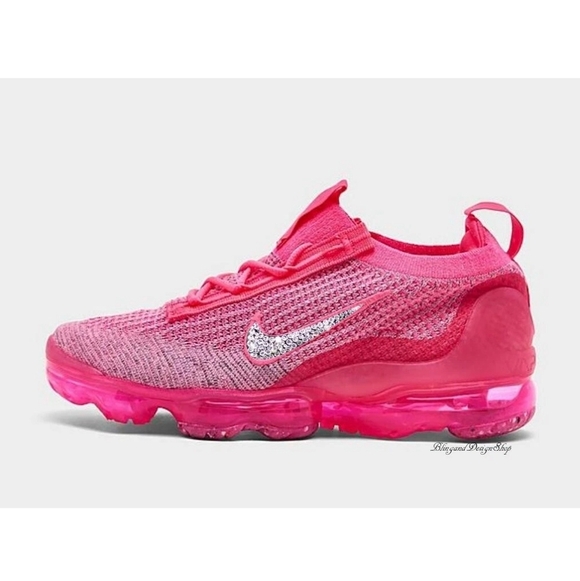 Womens Nike Air Vapormax 2021 Flyknit Neon Pink made with Crystals - Picture 1 of 5